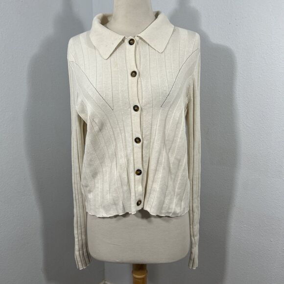 Loulou Studio Sweater Womens L Beige Silk Blend Caine Ribbed Minimalist Chunky - Picture 1 of 10